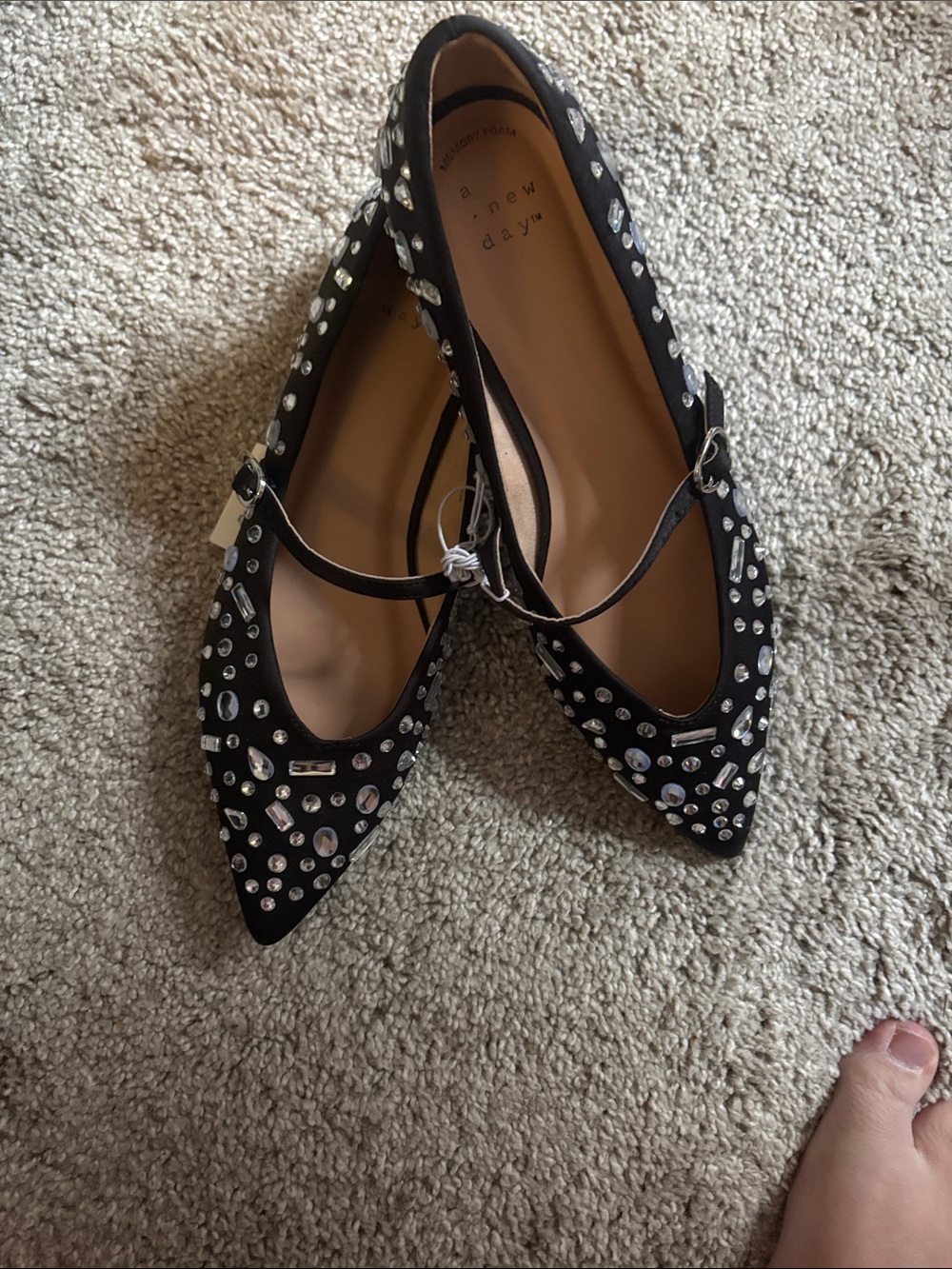 a new day Black Embellished Pointed Toe Mary Jane Flats. Size 9 - 9.5 NWOB - Picture 6 of 9